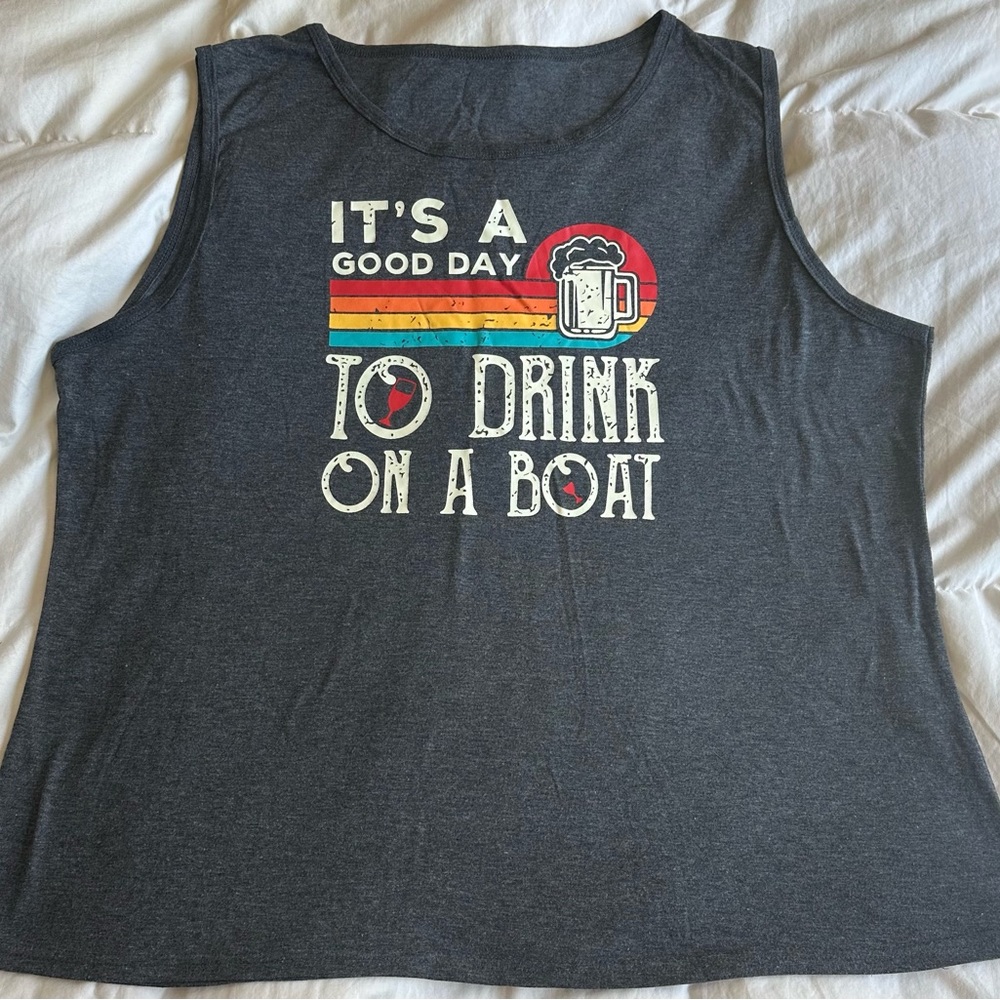 “It’s a Good Day to Drink on a Boat” grey, plus size, women’s tank.